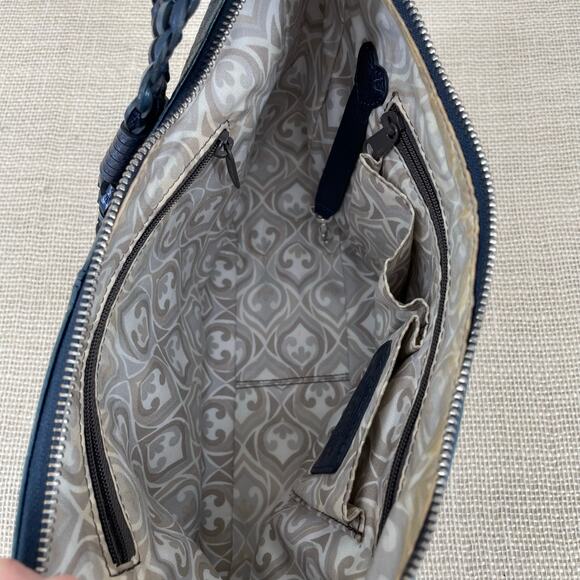 Brighton French Blue Crocodile Embossed Leather Purse, Barbados, Braided handle - Picture 5 of 10